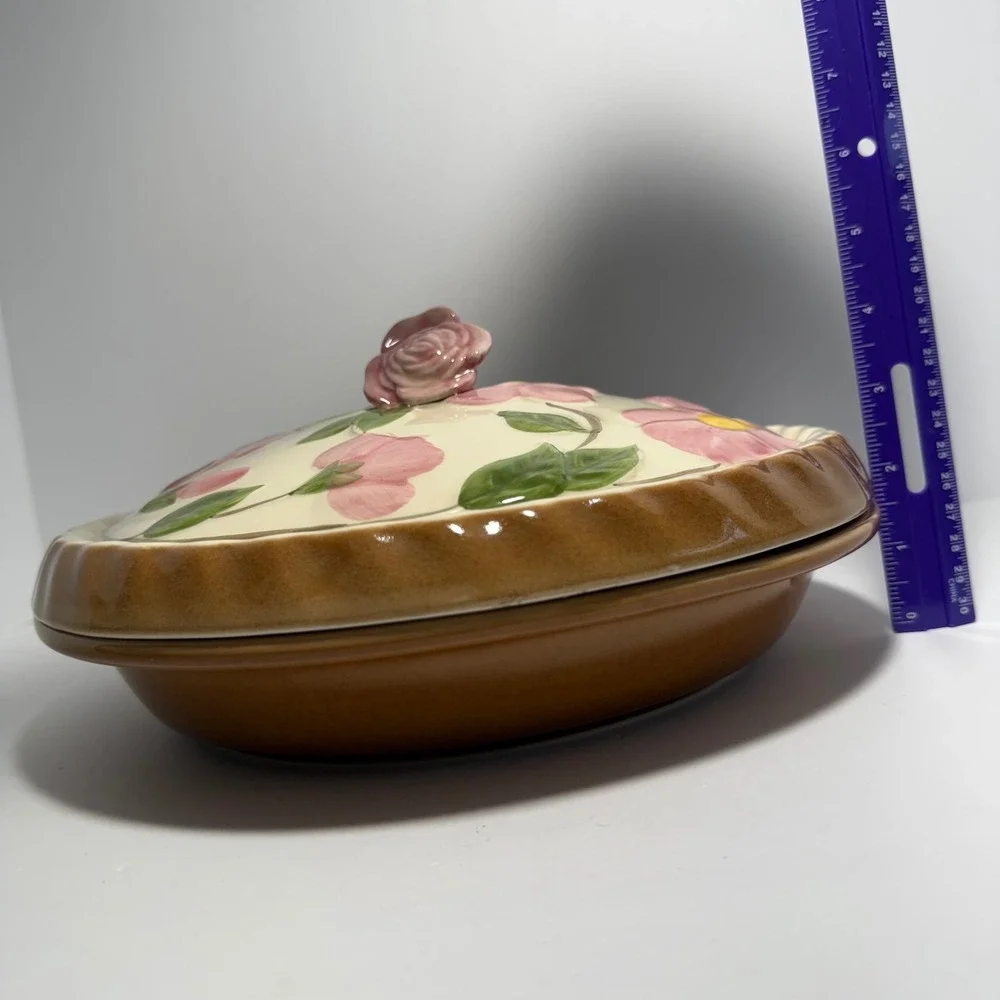 Franciscan Desert Rose Covered Pie Dish Plate Baker w/ Lid Pink Floral Stoneware